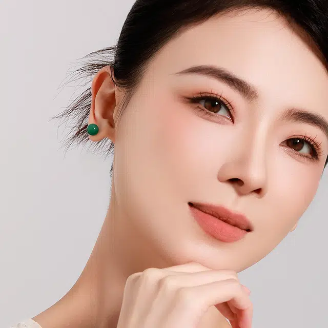 【百搭养耳洞】 梦金园 国潮新中式圆润玉珠#好运 非洲翠 耳钉 女款