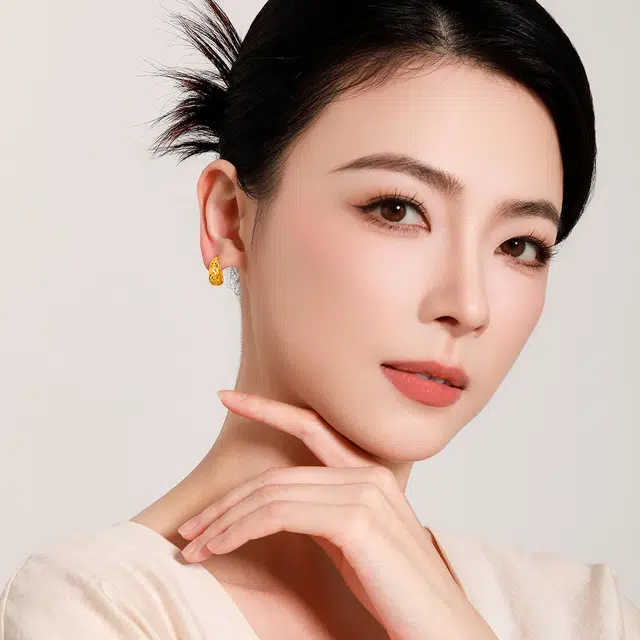 梦金园 经典满天星耳圈耳饰妈妈款 足金 按克计价 黄金耳环 女款