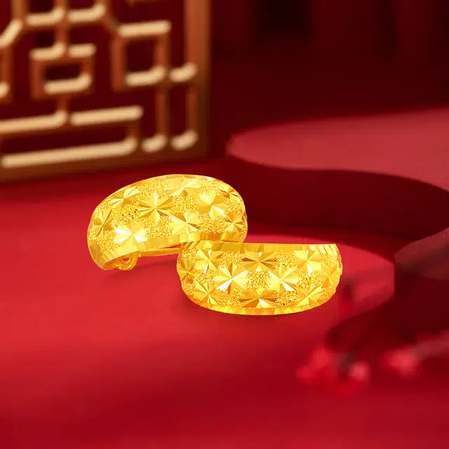梦金园 经典满天星耳圈耳饰妈妈款 足金 按克计价 黄金耳环 女款