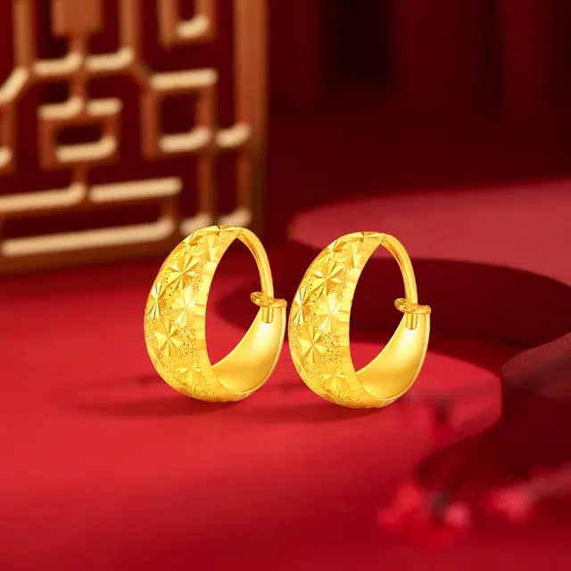 梦金园 经典满天星耳圈耳饰妈妈款 足金 按克计价 黄金耳环 女款