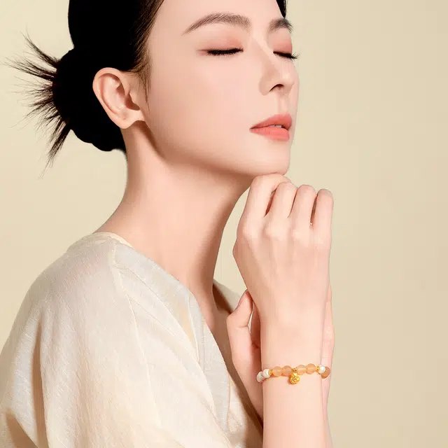 梦金园 杏花福袋转运珠 国潮新中式小众设计福满袋精致可爱时尚百搭 袋袋有福#好运 玛瑙 玉石手串 女款