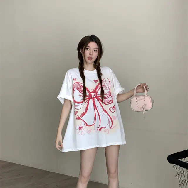 JUFU Retro Bow Print T-Shirt