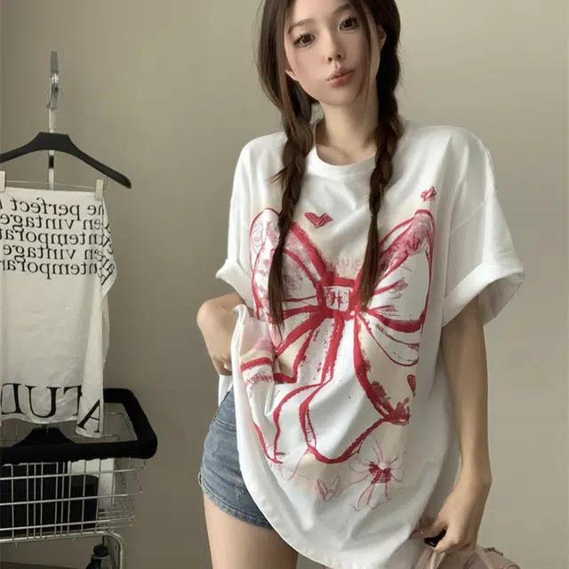 JUFU Retro Bow Print T-Shirt