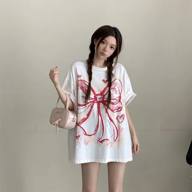 JUFU Retro Bow Print T-Shirt