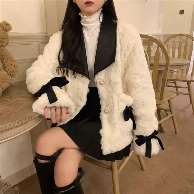 桴生 羊羔毛西装领秋冬毛绒短款日常休闲百搭上衣夹克 女款