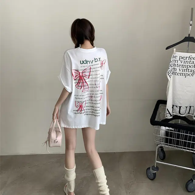 JUFU Retro Bow Print T-Shirt