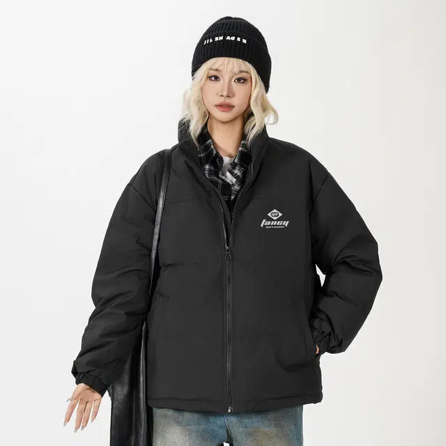 鸭鸭 经典暖冬系列 青少年冬季基础款简约字母数字印花设计感百搭休闲学生党好物防寒保暖显瘦显高拉链纽扣立领羽绒服 男女同款