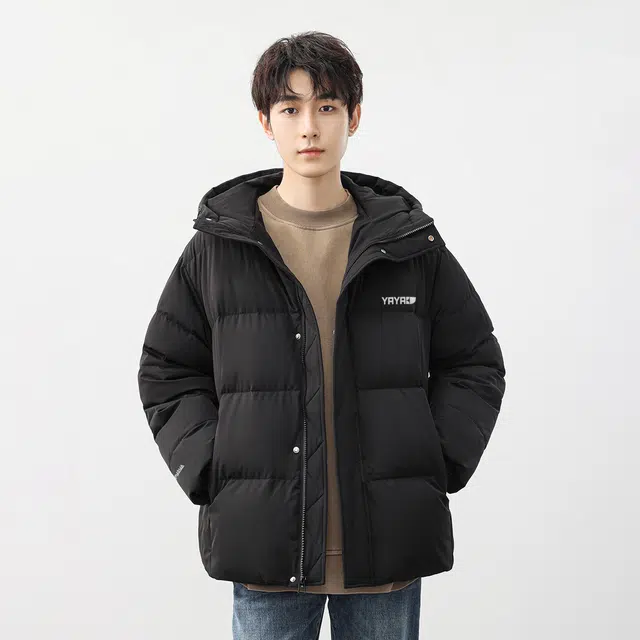 鸭鸭 纯色短款宽松加厚保暖防寒简约基础款舒适连帽面包服长袖羽绒服 男女同款