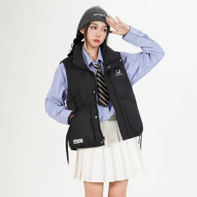 鸭鸭 日常休闲运动户外保暖立领无袖羽绒服 女款