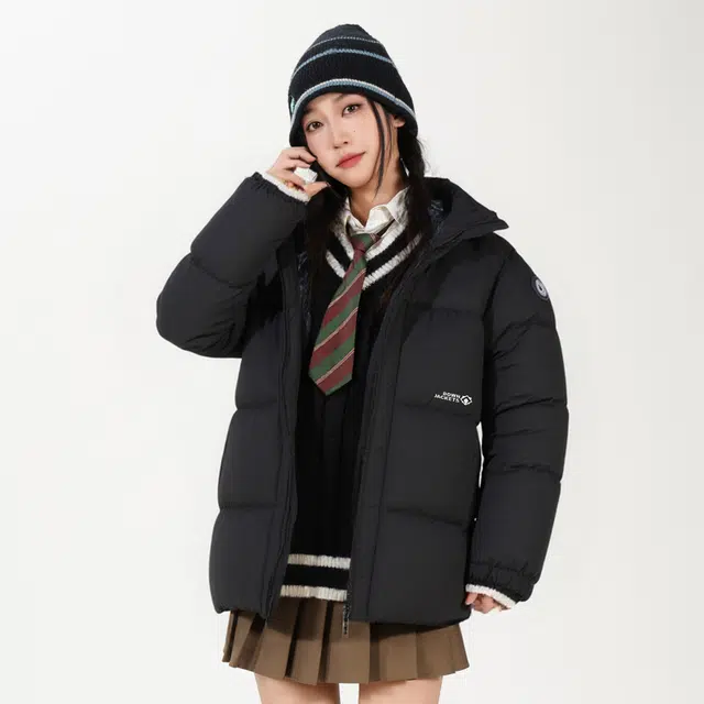 鸭鸭 冬季连帽外套经典袖标印花时尚设计潮流休闲百搭防风防寒户外运动通勤蓬松舒适保暖棉衣羽绒服 男女同款