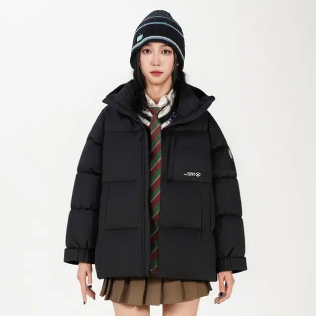 鸭鸭 冬季连帽外套经典袖标印花时尚设计潮流休闲百搭防风防寒户外运动通勤蓬松舒适保暖棉衣羽绒服 男女同款