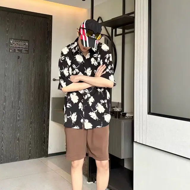 拾个壹先生 美式韩系复古夏威夷风度假休闲宽松短袖衬衣衬衫 男女同款