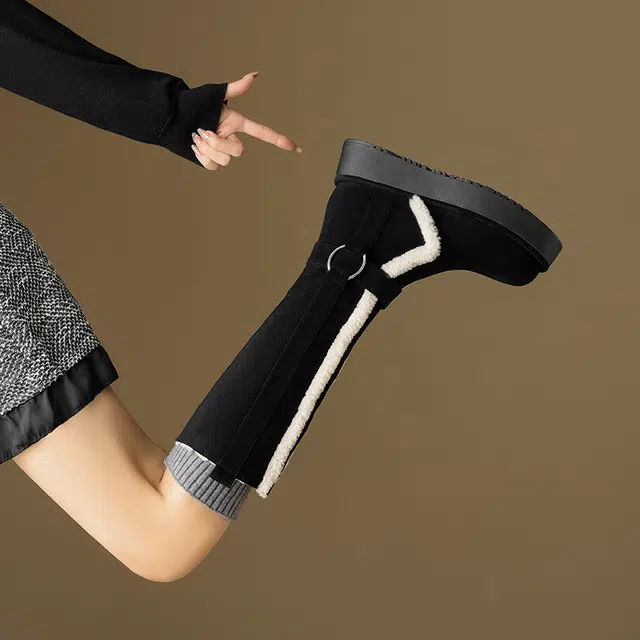 绒面 保暖耐磨增高 英伦风柔软舒适可折叠两穿 高筒 雪地靴 女款