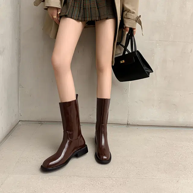 牛皮 复古百搭西部牛仔风骑士 短靴 女款