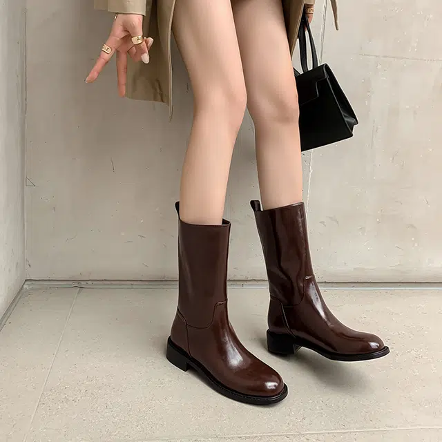 牛皮 复古百搭西部牛仔风骑士 短靴 女款