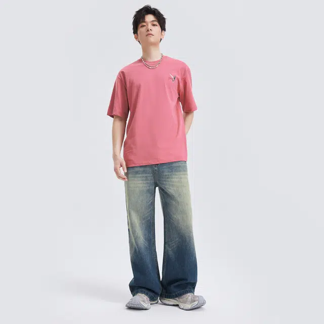 梦特娇 宽松做旧舒适百搭长裤牛仔裤 男女同款 灰蓝
