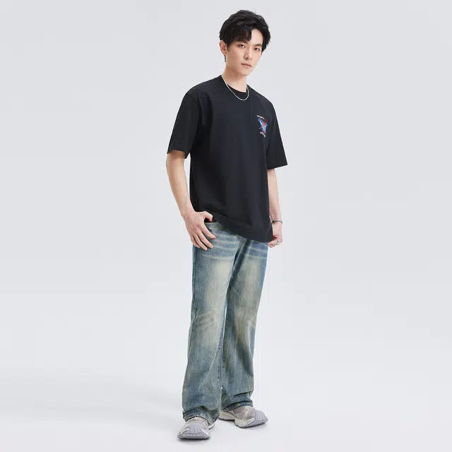 梦特娇 时尚百搭日常牛仔裤 男女同款 浅蓝