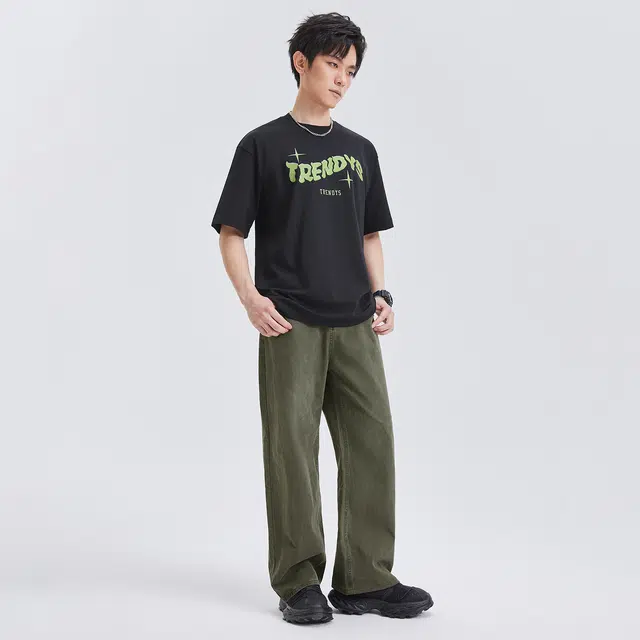 梦特娇 复古直筒设计宽松牛仔裤 男女同款 绿色