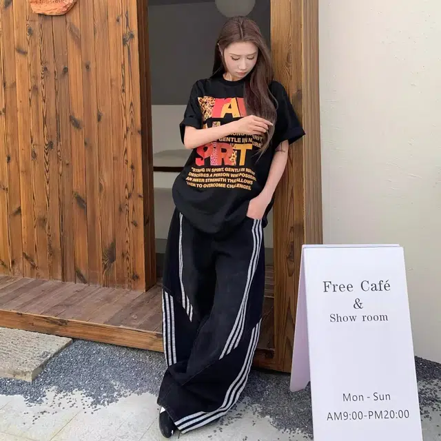 一碗士多 美式复古高街风设计感条纹阔腿长裤潮牌款式牛仔裤 男女同款