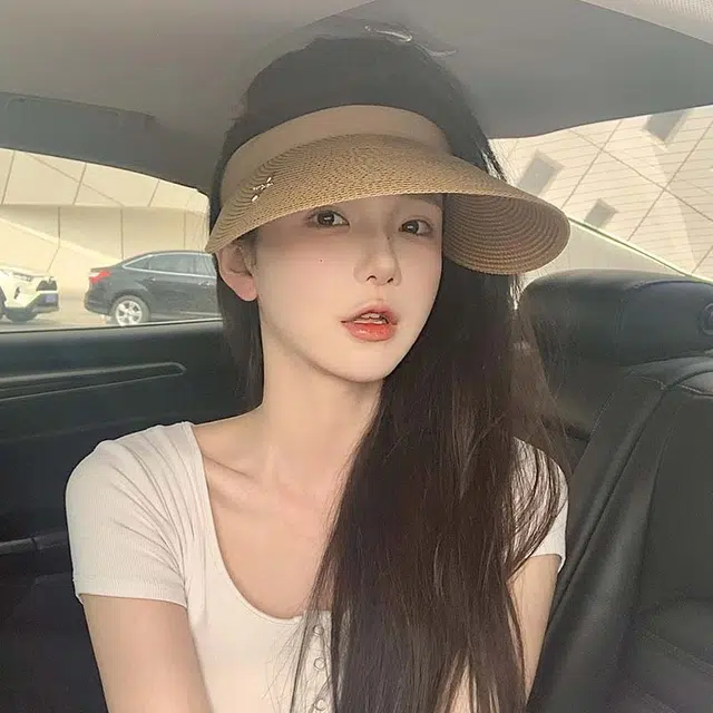 小凤仙 空顶帽出游防紫外线 拉菲草 防晒帽 男女同款情侣款