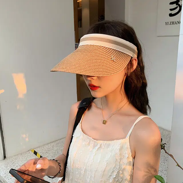 小凤仙 户外出游空顶子海边沙滩无顶发箍 纸草 防晒帽 男女同款情侣款