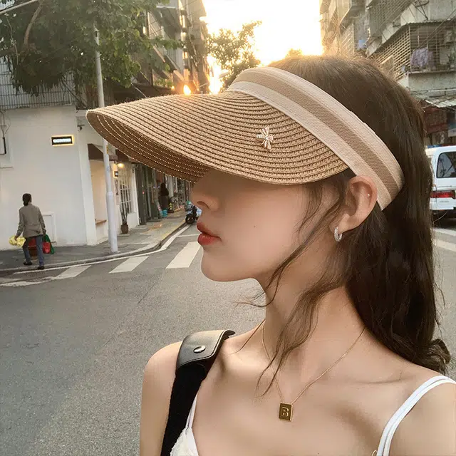 小凤仙 户外出游空顶子海边沙滩无顶发箍 纸草 防晒帽 男女同款情侣款