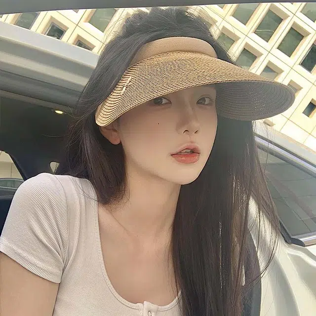 小凤仙 空顶帽出游防紫外线 拉菲草 防晒帽 男女同款情侣款
