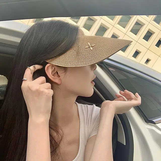 小凤仙 空顶帽出游防紫外线 拉菲草 防晒帽 男女同款情侣款