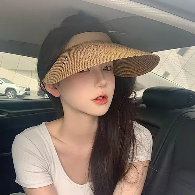 小凤仙 空顶帽出游防紫外线 拉菲草 防晒帽 男女同款情侣款