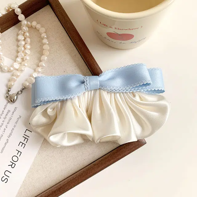 蒙妮 缎面蝴蝶结褶皱侧边夹 涤纶 发夹 女款