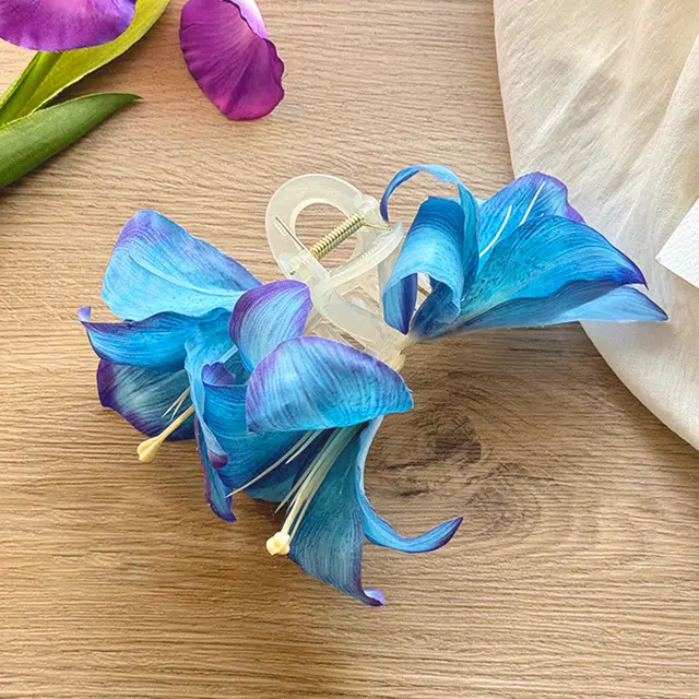 蒙妮 超仙百合花朵 抓夹亚克力 布艺 发夹 女款