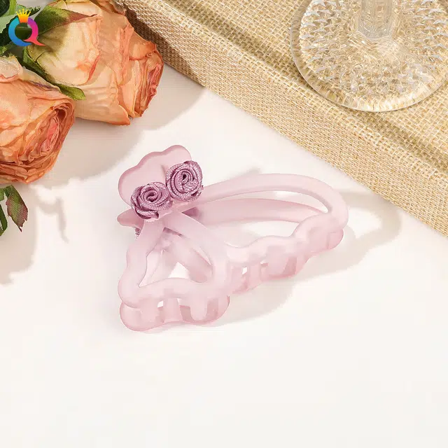 蒙妮 清冷风玫瑰花朵镂空鲨鱼夹 亚克力 发夹 女款