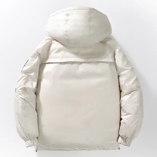 人本 休闲白鸭绒条纹连帽落肩加厚保暖羽绒服 男女同款