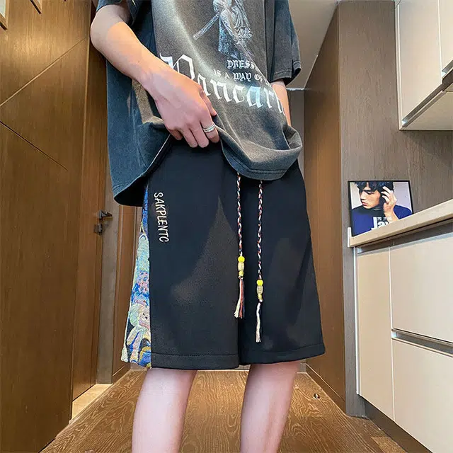 袋鼠 高街小熊拼接五分裤立体剪裁设计日系美式韩版潮牌解构宽松创意街头通勤百搭时尚休闲短裤 男女同款