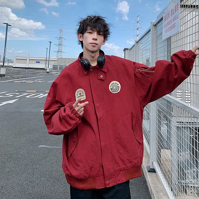 袋鼠 日系宽松纯色工装美式复古重磅夹克外套 男女同款