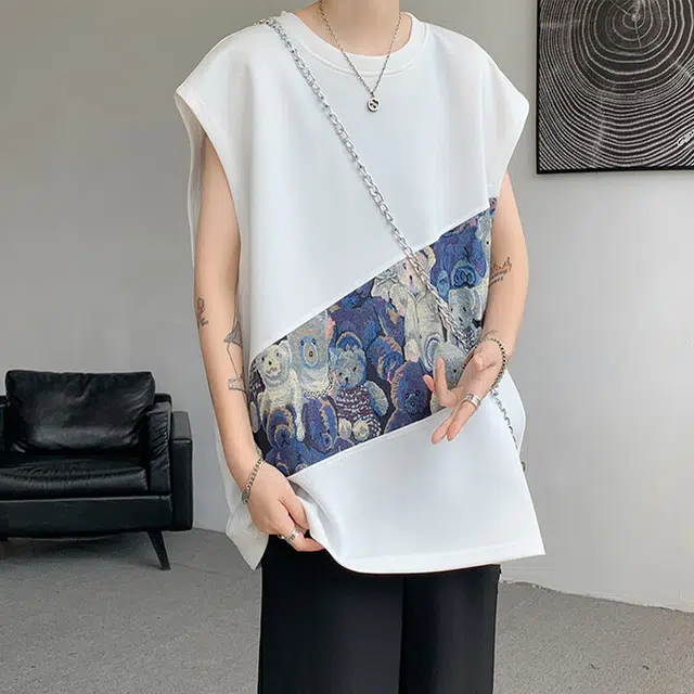 袋鼠 拼接圆领宽松休闲百搭背心 男女同款