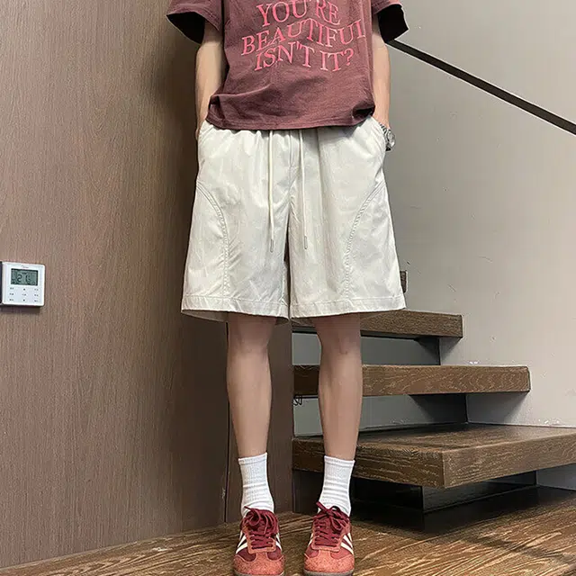 袋鼠 个性弯刀轮廓设计纯色轻奢百搭宽松大码清凉冰感透气时尚显瘦休闲短裤 男女同款