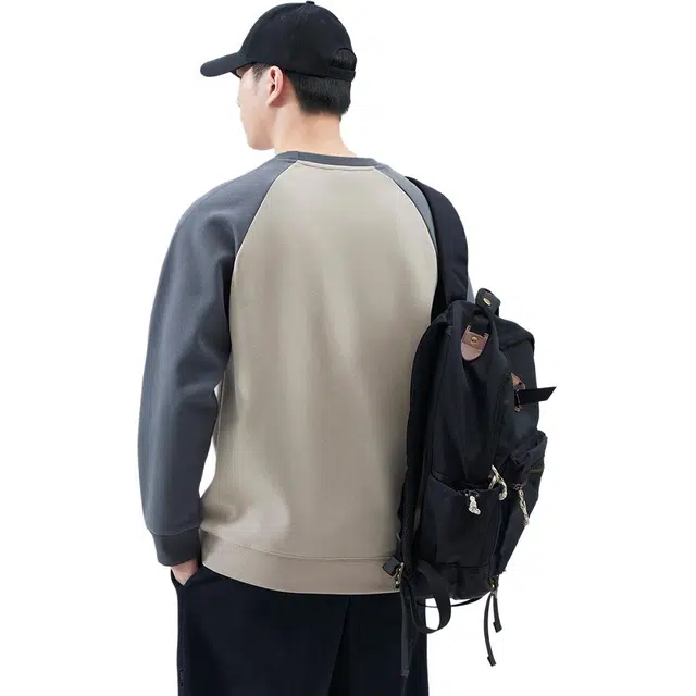 袋鼠 美式复古重磅秋冬款宽松潮牌拼色插肩长袖保暖透气亲肤舒适圆领上衣卫衣 男女同款