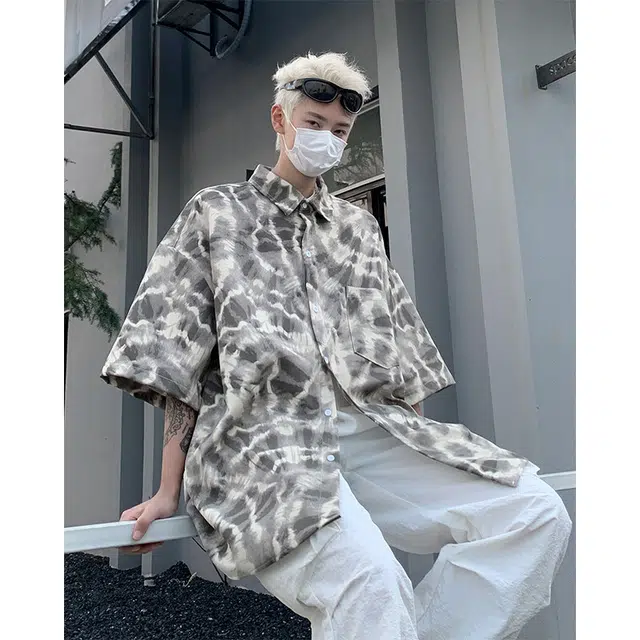 袋鼠 高街复古立体剪裁设计日系美式韩版潮牌解构极简宽松创意设计感街头通勤休闲百搭时尚清爽透气短袖衬衫 男女同款