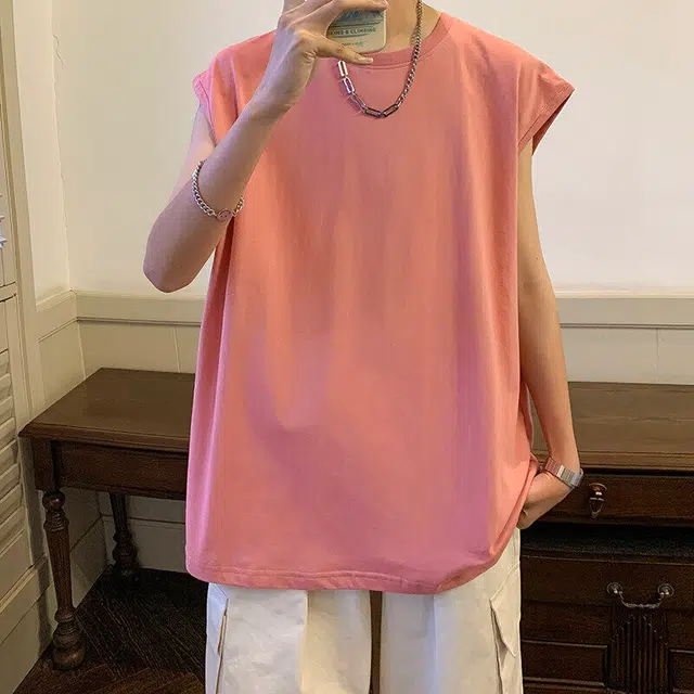 袋鼠 高街纯色坎肩立体剪裁设计美式潮牌极简宽松街头通勤休闲百搭清爽透气背心 男女同款