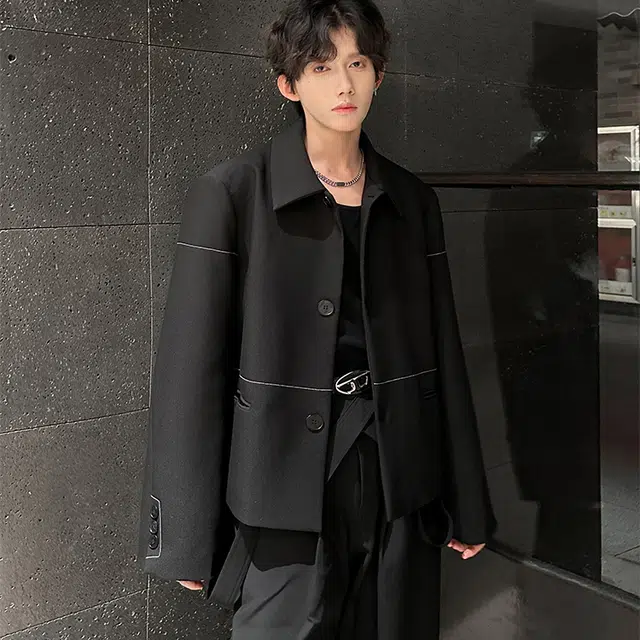 袋鼠 韩版垫肩小众设计老钱风短高街休闲痞帅外套轻奢西服个性高级感西装 男女同款
