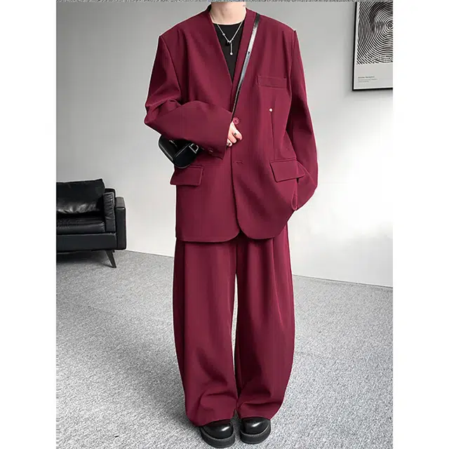 袋鼠 潮流休闲圆领西服外套高级痞帅宽松韩版轻奢设计时尚气质轻熟风商务西装 男女同款
