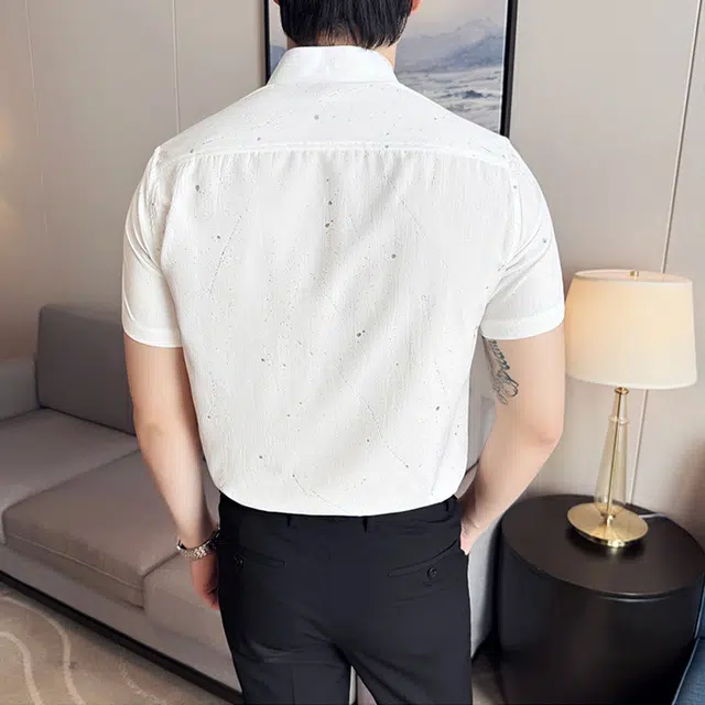 袋鼠 高级感满天星烫金滴胶时尚休闲免熨短袖立领衬衣百搭修身衬衫 男女同款