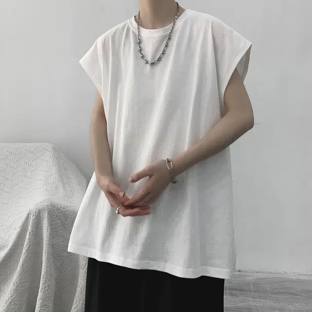 袋鼠 高街纯色立体剪裁日系美式韩版潮牌解构极简宽松创意设计感街头通勤休闲百搭时尚清爽透气背心 男女同款