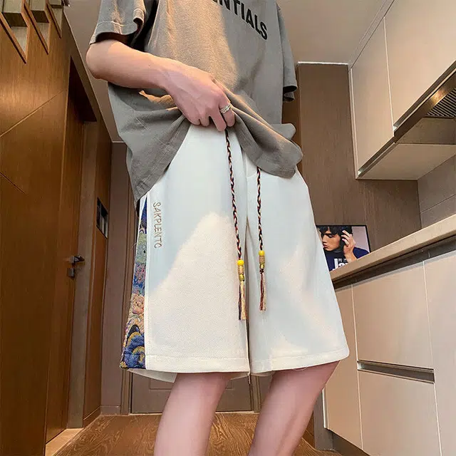 袋鼠 高街小熊拼接五分裤立体剪裁设计日系美式韩版潮牌解构宽松创意街头通勤百搭时尚休闲短裤 男女同款