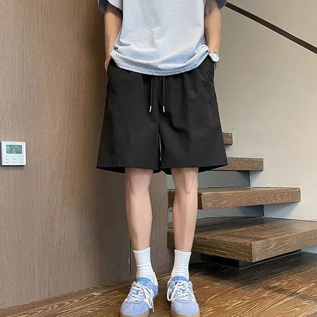 袋鼠 个性弯刀轮廓设计纯色轻奢百搭宽松大码清凉冰感透气时尚显瘦休闲短裤 男女同款