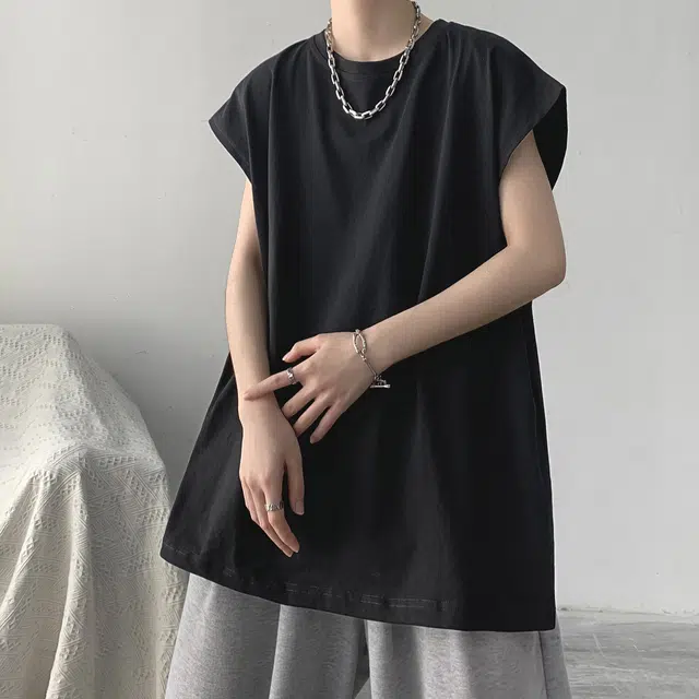 袋鼠 高街纯色立体剪裁日系美式韩版潮牌解构极简宽松创意设计感街头通勤休闲百搭时尚清爽透气背心 男女同款