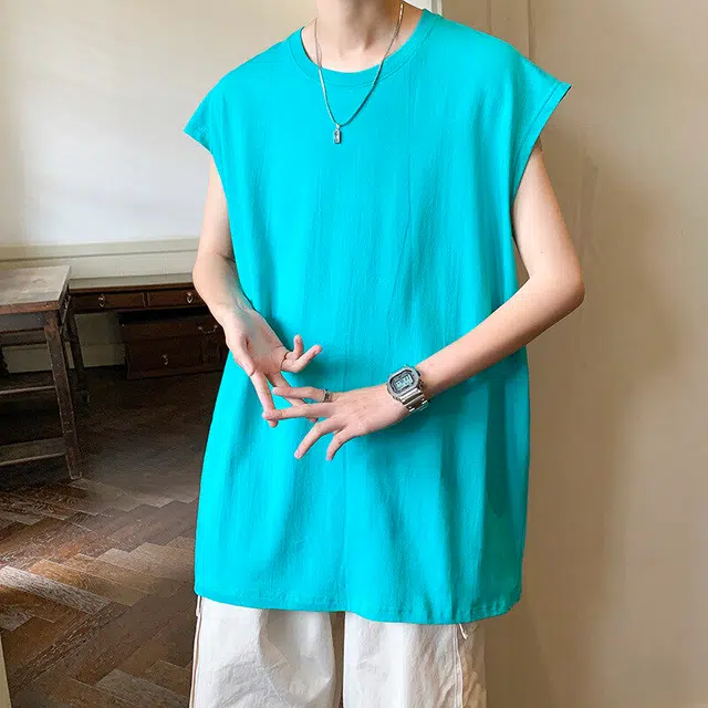 袋鼠 高街纯色坎肩立体剪裁设计美式潮牌极简宽松街头通勤休闲百搭清爽透气背心 男女同款