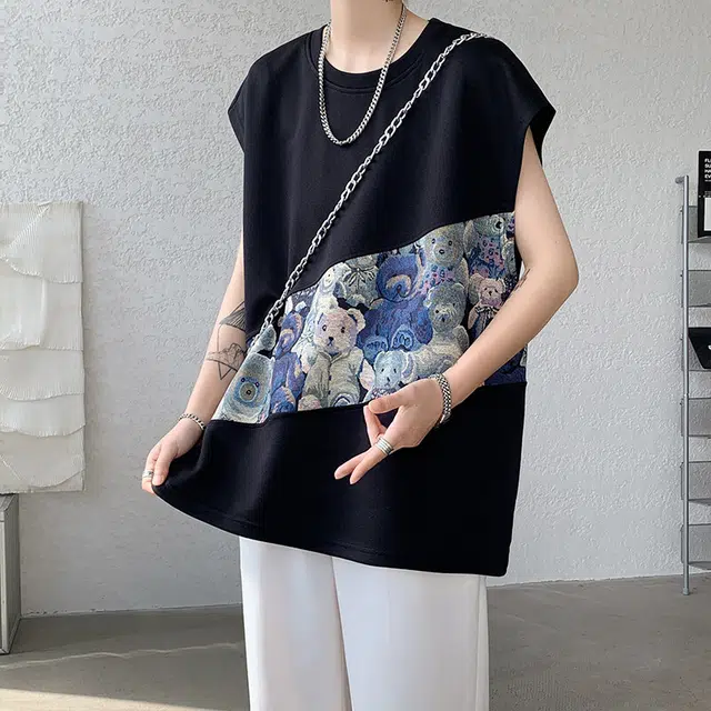 袋鼠 拼接圆领宽松休闲百搭背心 男女同款