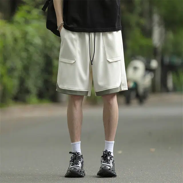 兰缪 美式复古拼色基础款休闲短裤 男女同款